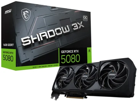 Видеокарта PCI-E MSI GeForce RTX 5080 SHADOW 3X OC (RTX 5080 16G SHADOW 3X OC) 16GB GDDR7 256bit 4nm 2640/30000MHz HDMI 3*DP