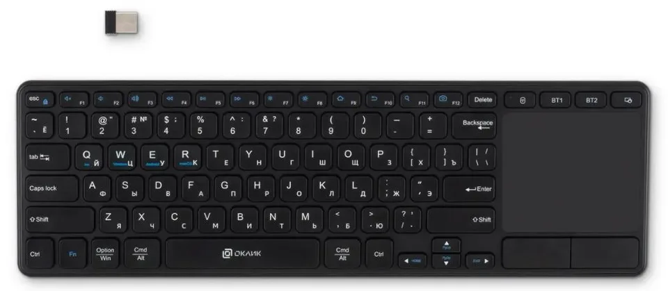 Клавиатура Wireless Oklick K614W 1979327 черная, USB, slim, Multimedia Touch, 85 кл