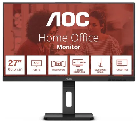 Монитор 27" AOC 27E3QAF IPS, 1920x1080, 75Hz, 4 ms, 178°/178°, 300 cd/m, 20M:1, HDMI, DP, с поворотом экрана, black 27"