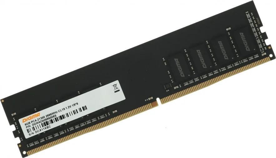 Оперативная память DDR4 8GB Digma DGMAD42666008S PC4-21300 2666MHz CL19 1.2V RTL DDR4