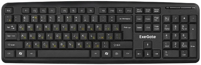 Клавиатура Exegate LY-331 EX279937RUS (USB, полноразмерная, влагозащищенная, 104кл., Enter большой, длина кабеля 1,5м, черная, RTL)