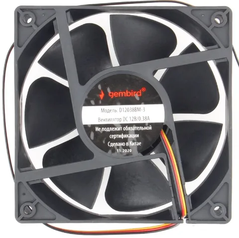 Вентилятор для корпуса Gembird D12038BM-3 120x120x38, шариковый, 3 pin, провод 40 см